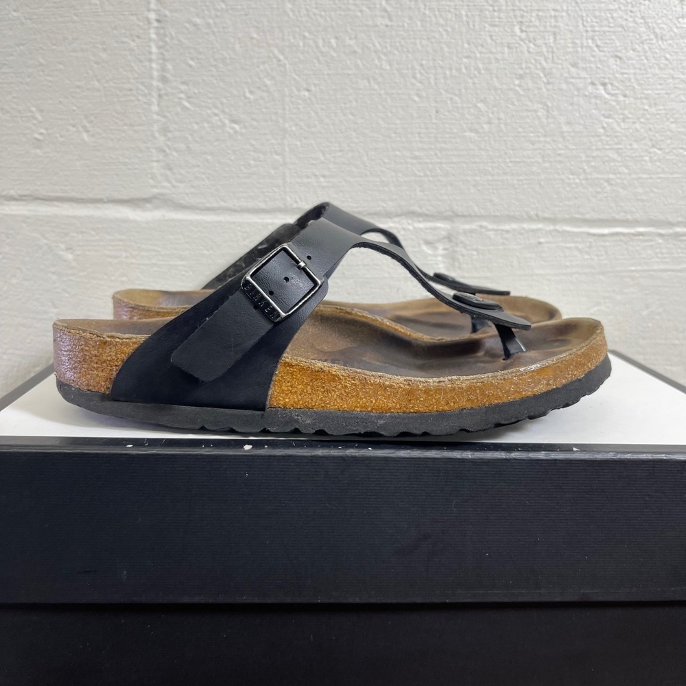 Birkenstock Gizeh Black Leather Thong Sandals Slip On Women's Size 39 EU/8 US